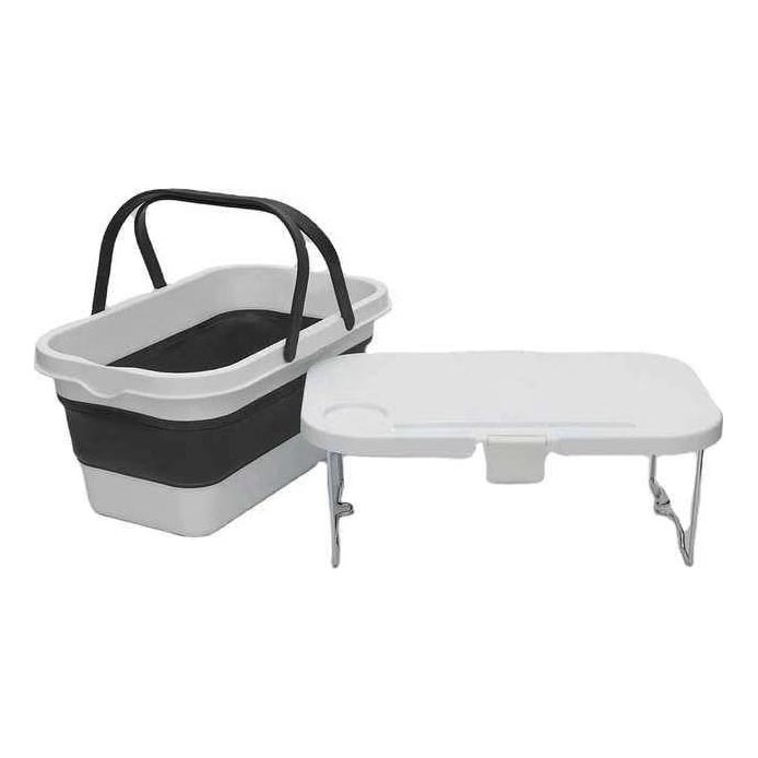 Sklopiva kamperska piknik košara s poklopcem 2u1 bijela/siva