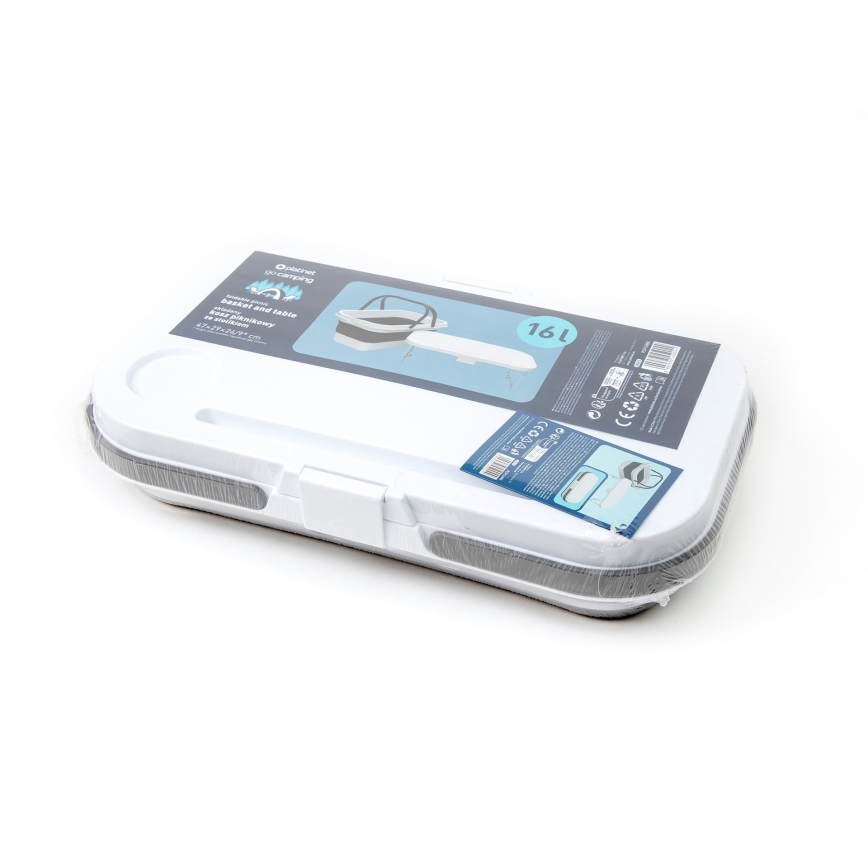 Sklopiva kamperska piknik košara s poklopcem 2u1 bijela/siva