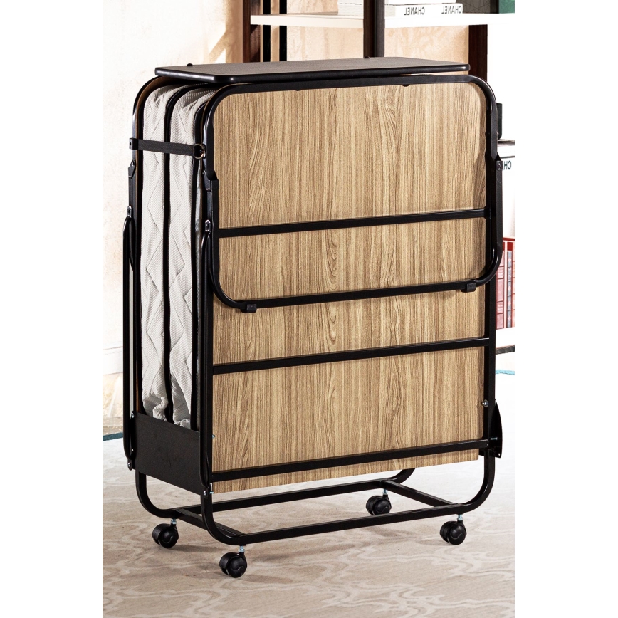 Sklopivi metalni krevet za jednu osobu s madracem HERON 80x190 cm, bijeli, nosivost 120 kg