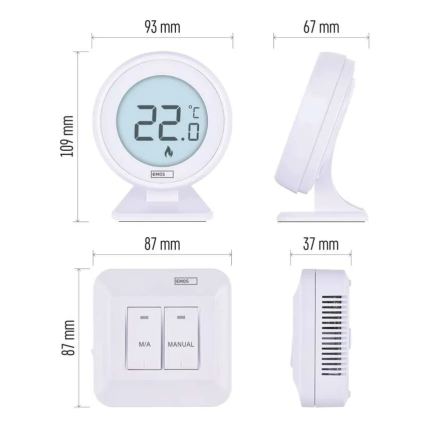 Sobni ručni bežični termostat 230V/16A 2xAA bijeli