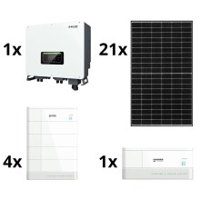 Solarni sklop: 21x fotonaponski solarni panel + 4x baterijski modul + hibridni pretvarač + baza s upravljačkom jedinicom baterije
