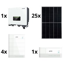 Solarni sklop: 25x fotonaponski solarni panel + 4x baterijski modul + hibridni pretvarač + baza s upravljačkom jedinicom baterije