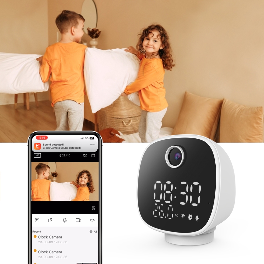 Pametna kamera s budilicom, termometrom i LED svjetlom 1296p 3Mpx 5V Wi-Fi Tuya IP65