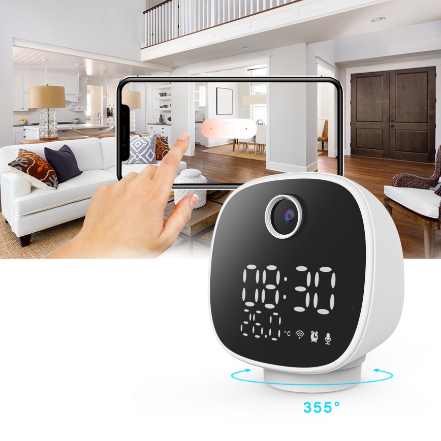 Pametna kamera s budilicom, termometrom i LED svjetlom 1296p 3Mpx 5V Wi-Fi Tuya IP65