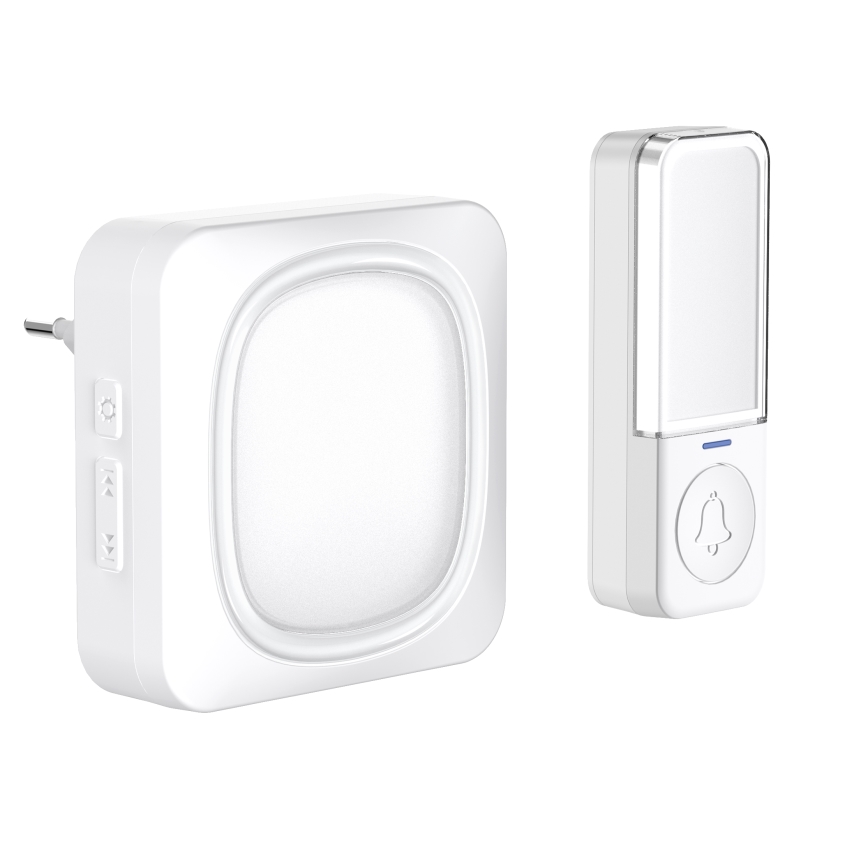Utično bežično zvono s LED osvjetljenjem 230V/1xCR2032 IP56 bijela