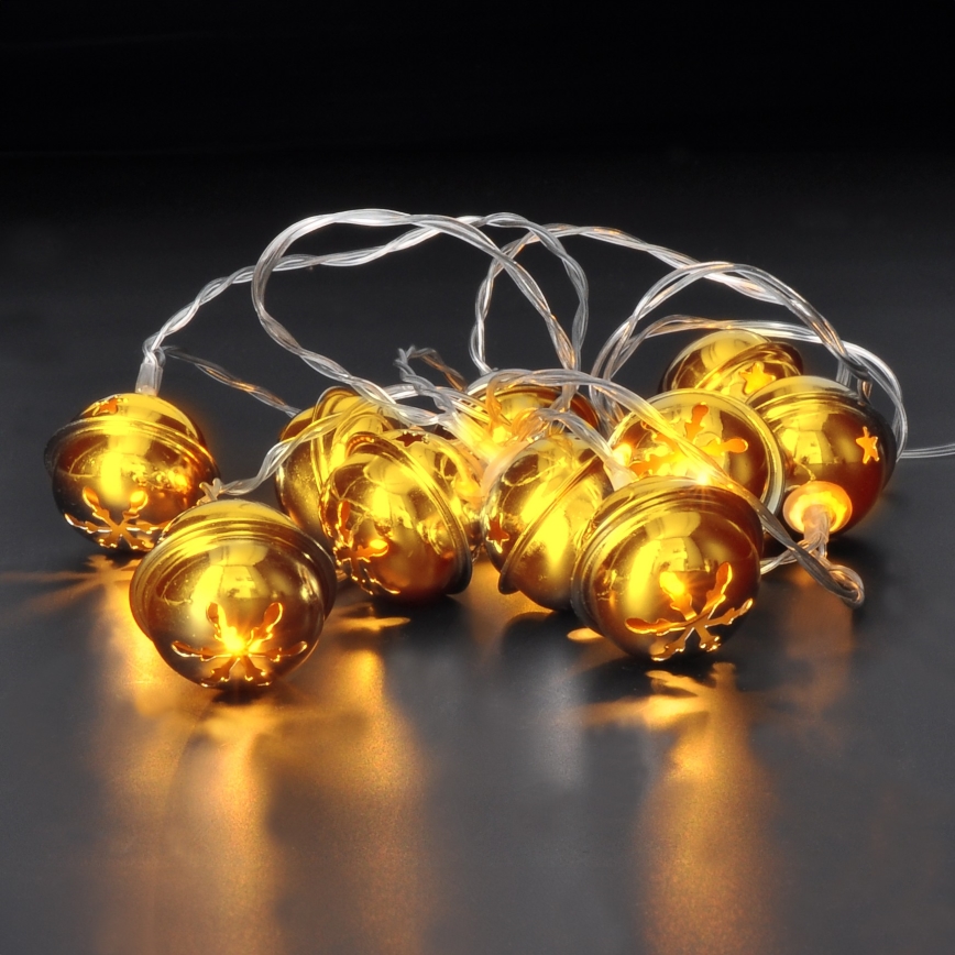 LED Božićne lampice 10xLED/2xAA/topla bijela 1,8m praporci