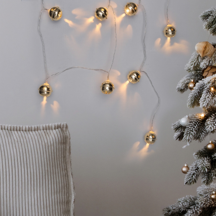 LED Božićne lampice 10xLED/2xAA/topla bijela 1,8m praporci