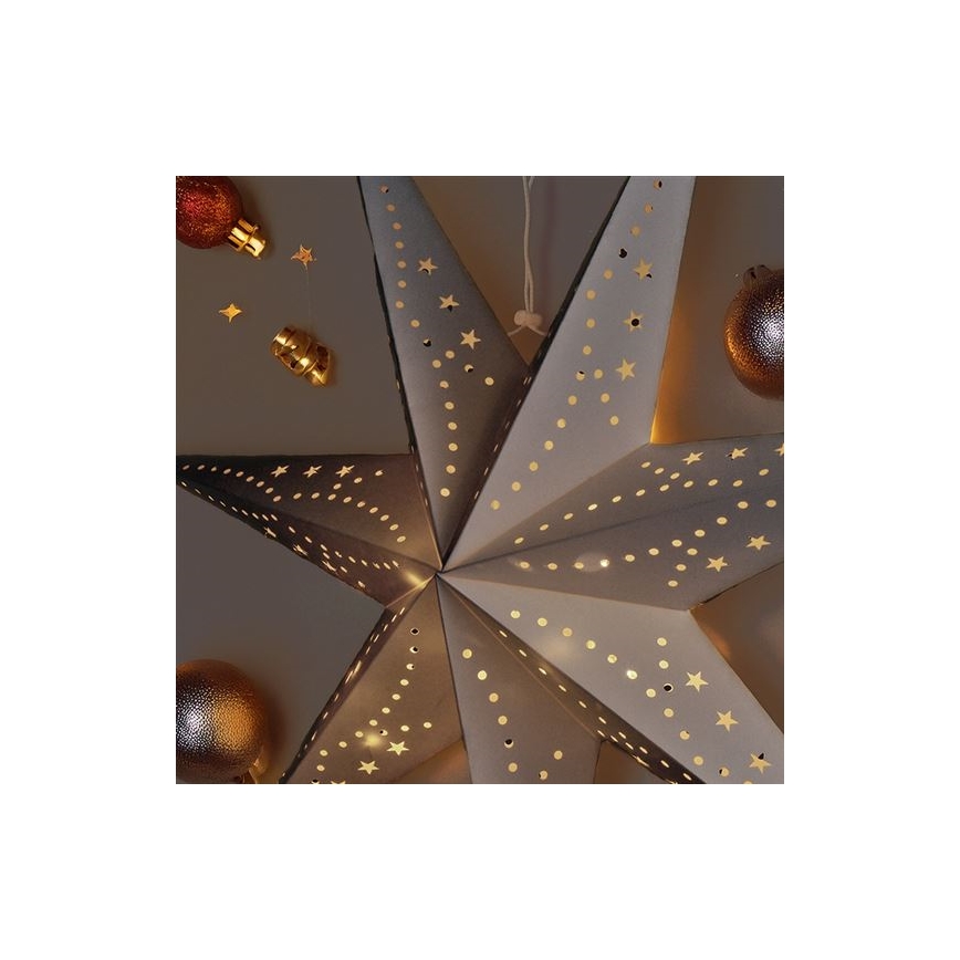 LED božićna dekoracija — srebrna zvijezda, 20xLED, napajanje 2xAA, topla bijela