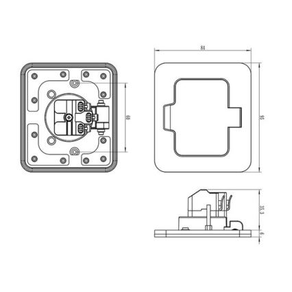 Vanjska ugradbena podna utičnica IP55 crna pravokutna