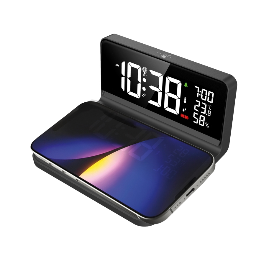 LED Budilica s LCD zaslonom i bežičnim punjenjem Qi LED/10W/230V