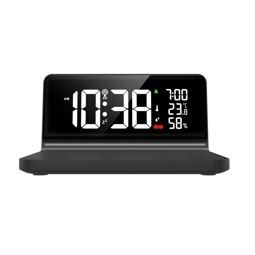 LED Budilica s LCD zaslonom i bežičnim punjenjem Qi LED/10W/230V