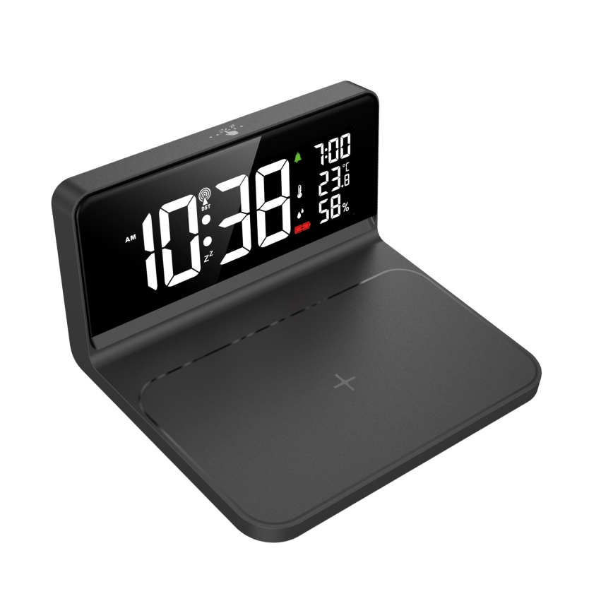 LED Budilica s LCD zaslonom i bežičnim punjenjem Qi LED/10W/230V