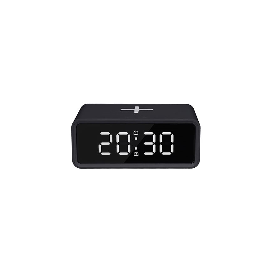 Digitalni sat s Qi bežičnim punjačem 230V/CR2032 crni