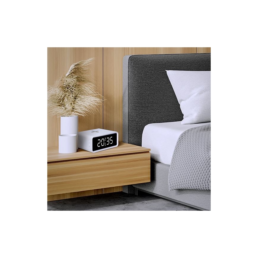 Digitalni sat s Qi bežičnim punjačem 230V/CR2032, bijeli