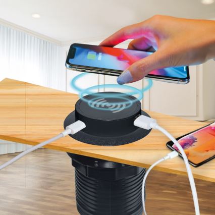 Ugradbeni bežični punjač + USB A+C crna