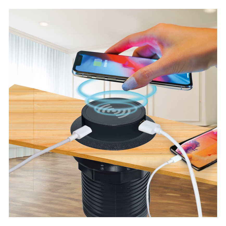 Ugradbeni bežični punjač + USB A+C crna