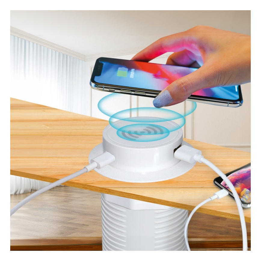 Ugradbena bežična punjačica + USB A+C bijela
