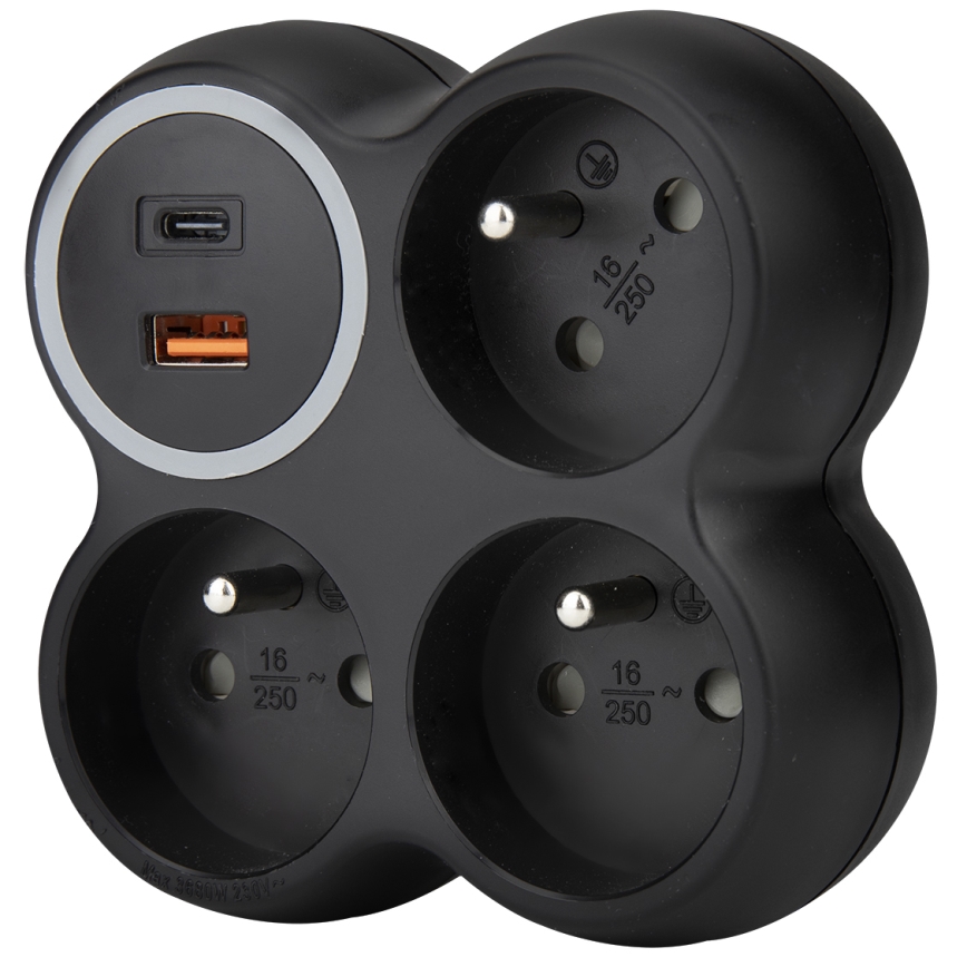 Razdjelna utičnica 3x 15A s USB A+C, crna