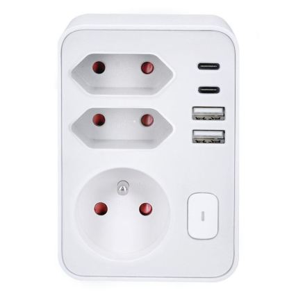 Produžni razdjelnik 1×16 A + 2×2,5 A s 2× USB punjačem (USB‑A i USB‑C), bijeli