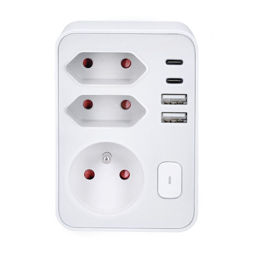 Produžni razdjelnik 1×16 A + 2×2,5 A s 2× USB punjačem (USB‑A i USB‑C), bijeli