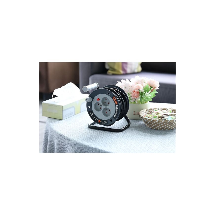 Produžni kabel na kolutu s 3 utičnicama, 12 m