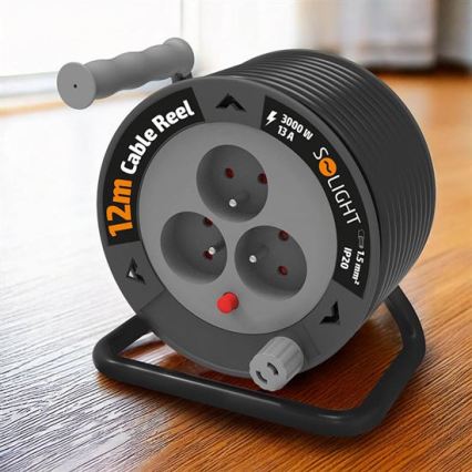 Produžni kabel na kolutu s 3 utičnicama, 12 m