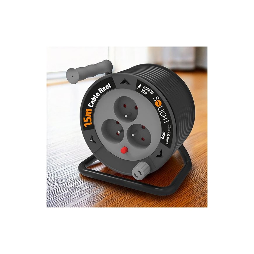 Produžni kabel na kolutu, 3 utičnice, 12 m