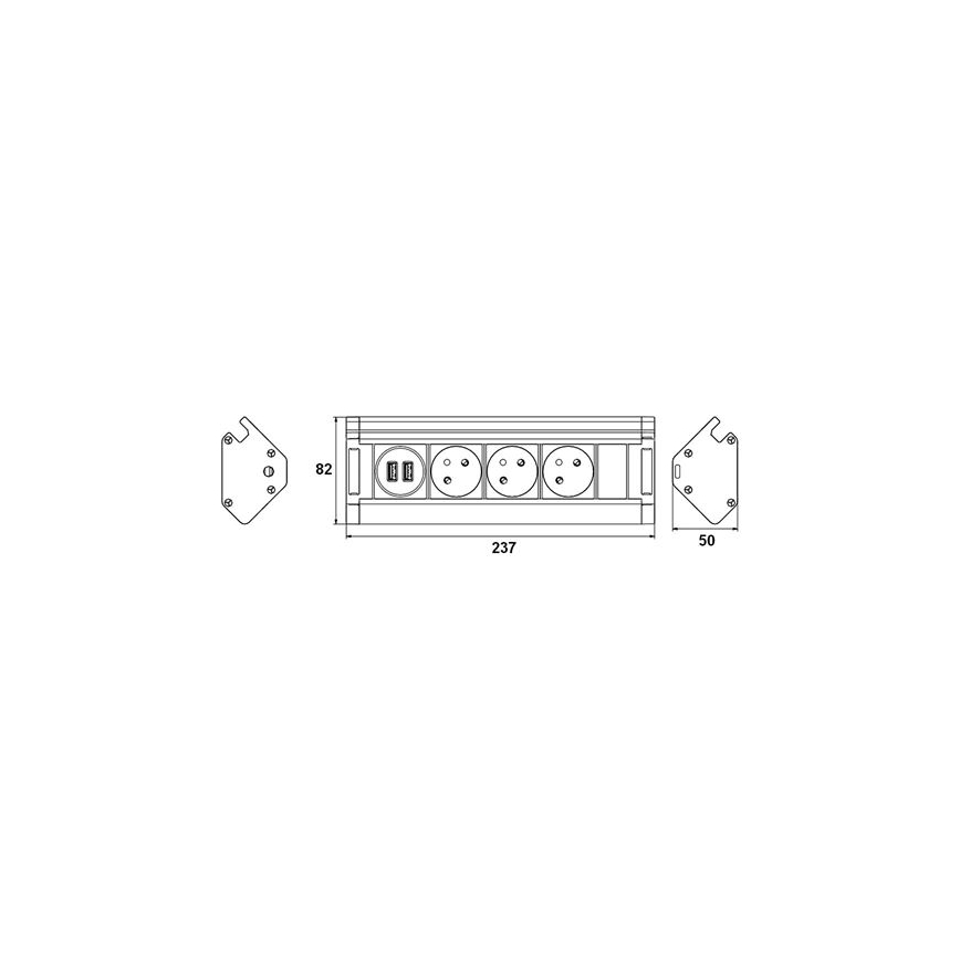 Produžni kabel 3Z + 2xUSB 1,5 m aluminij/crna