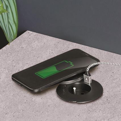 Ugrađena utičnica s bežičnim punjenjem 10W, 1x utičnica + USB A+C, crna