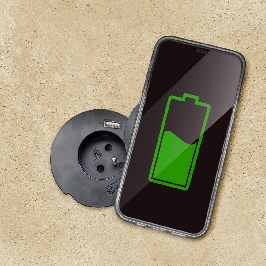 Ugrađena utičnica s bežičnim punjenjem 10W, 1x utičnica + USB A+C, crna