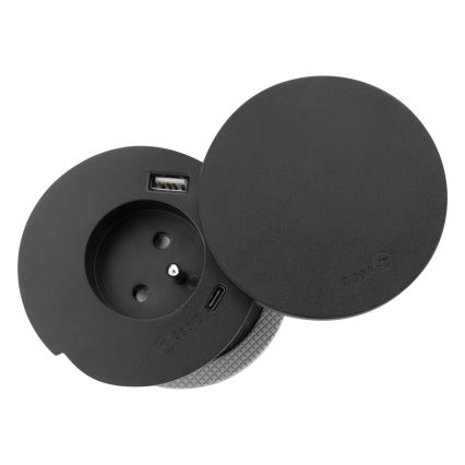 Ugrađena utičnica s bežičnim punjenjem 10W, 1x utičnica + USB A+C, crna