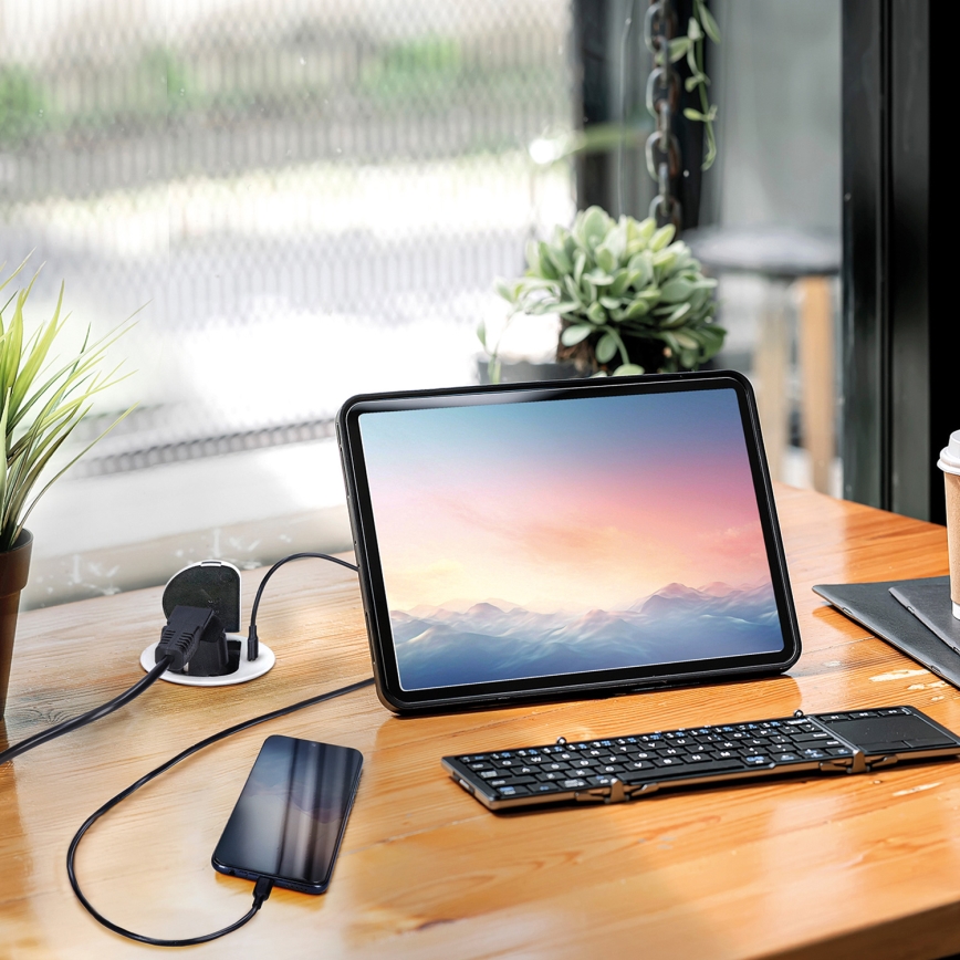 Stup s utičnicama za stol 1x230V + USB-C Power Delivery srebrna/crna
