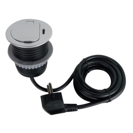Stup s utičnicama za stol 1x230V + USB-C Power Delivery srebrna/crna