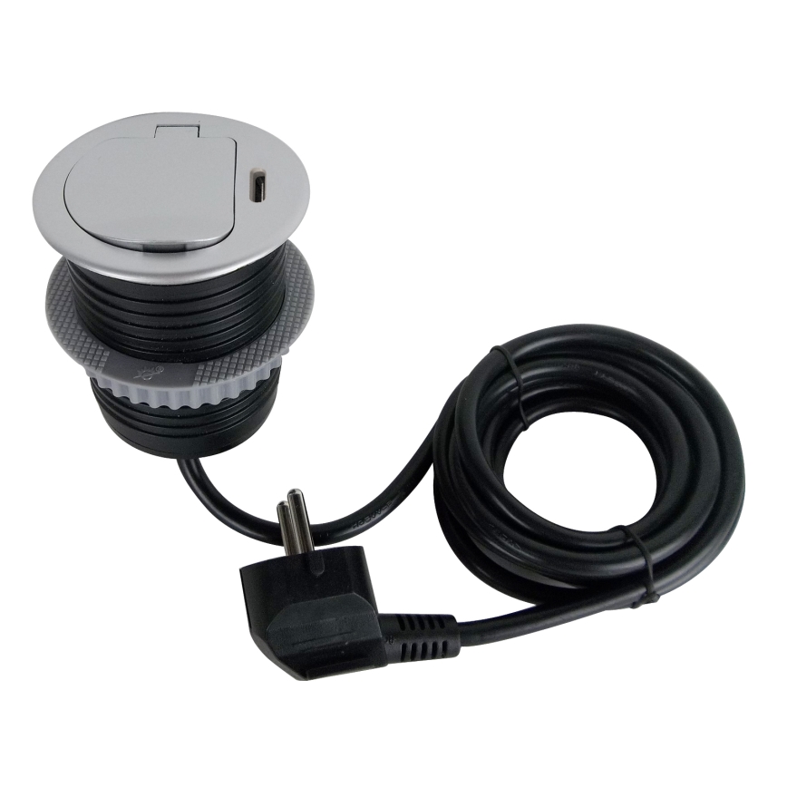 Stup s utičnicama za stol 1x230V + USB-C Power Delivery srebrna/crna