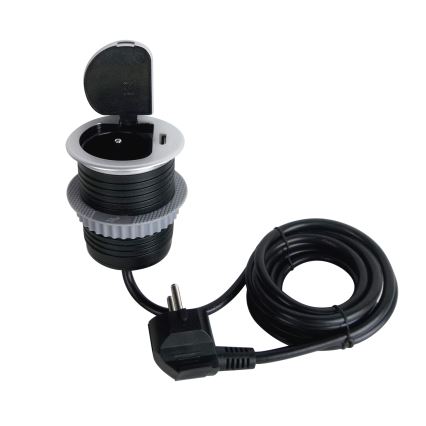 Stup s utičnicama za stol 1x230V + USB-C Power Delivery srebrna/crna