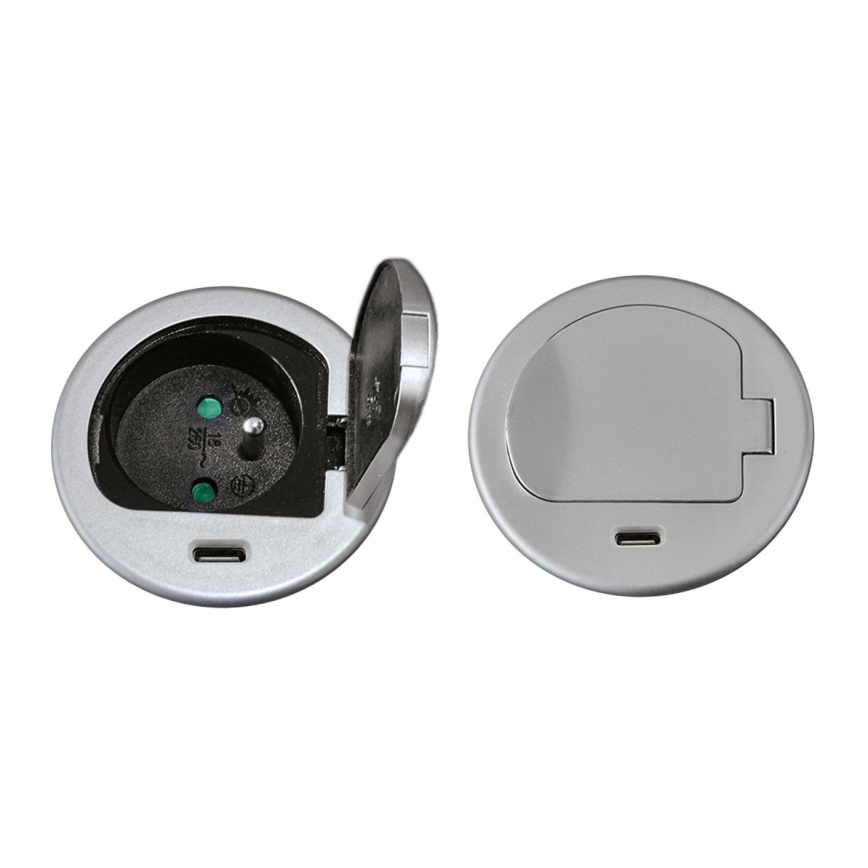 Stup s utičnicama za stol 1x230V + USB-C Power Delivery srebrna/crna