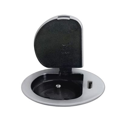 Stup s utičnicama za stol 1x230V + USB-C Power Delivery srebrna/crna