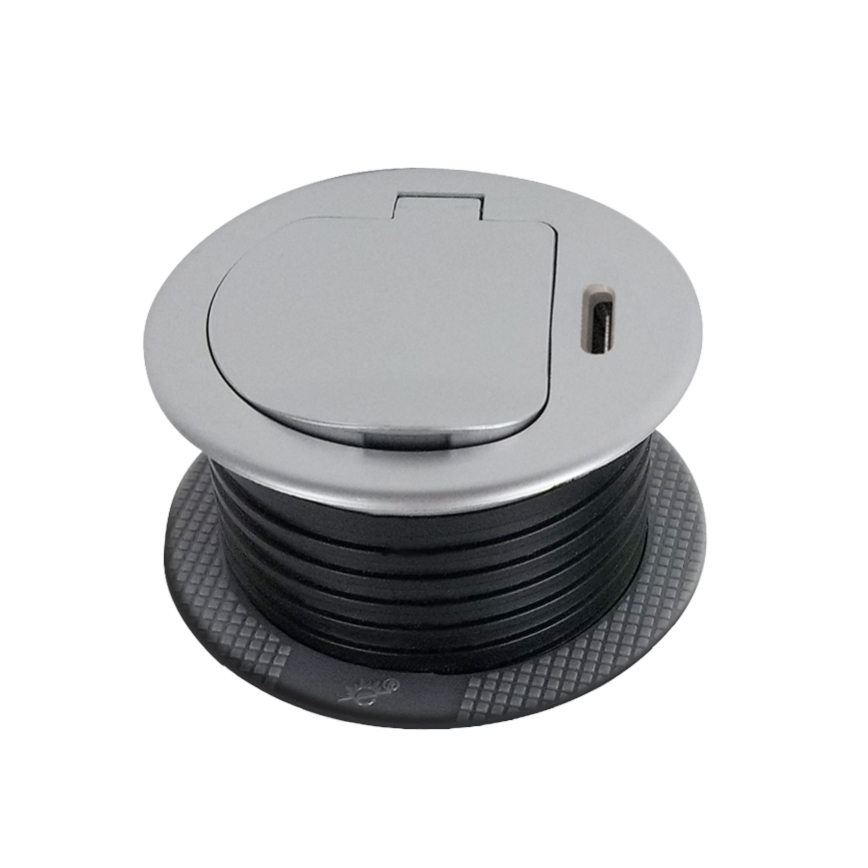 Stup s utičnicama za stol 1x230V + USB-C Power Delivery srebrna/crna