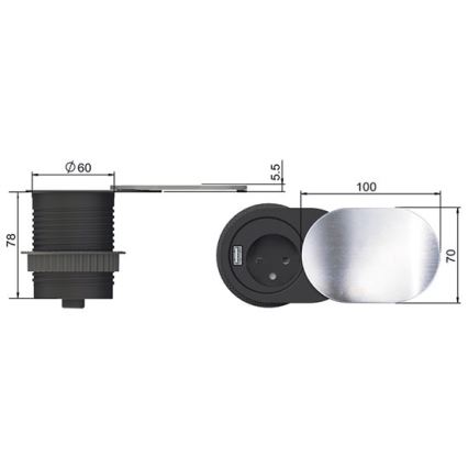 Ugradbena USB utičnica s poklopcem 10A/230V