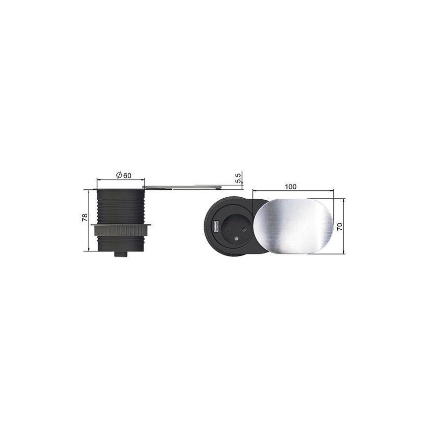 Ugradbena USB utičnica s poklopcem 10A/230V