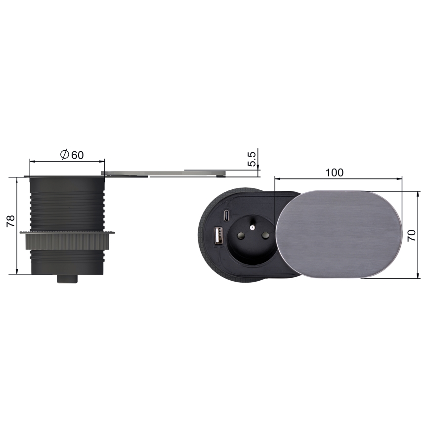 Ugradbena utičnica 1U + USB A+C