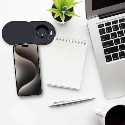 Ugradna utičnica s kliznim poklopcem 20W, 1x utičnica + USB-A i USB-C, crna