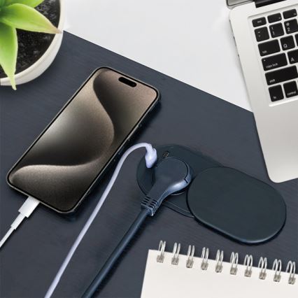Ugradna utičnica s kliznim poklopcem 20W, 1x utičnica + USB-A i USB-C, crna
