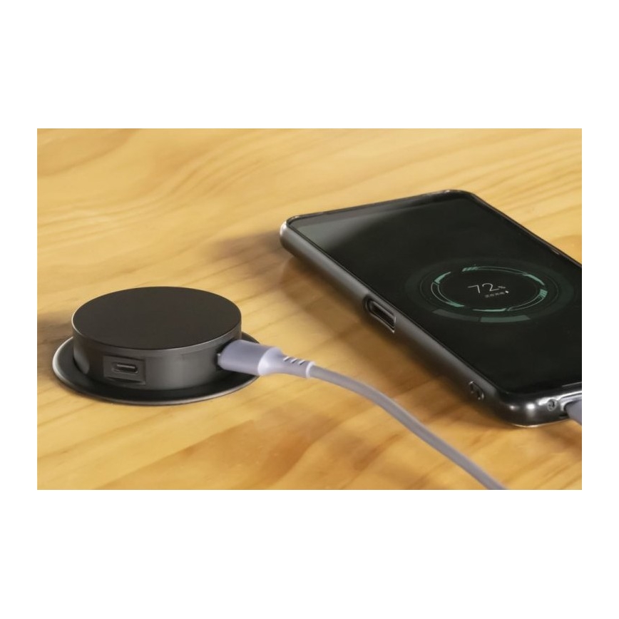 Izvlačni stup s utičnicama za stol 3x230V + 2xUSB crna