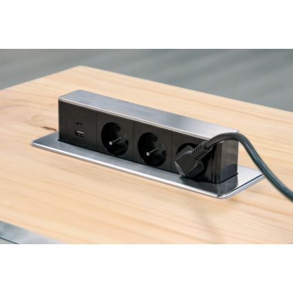 Stupac s utičnicama za stolnu ploču 3x230V + USB-A + USB-C