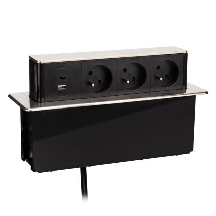 Stupac s utičnicama za stolnu ploču 3x230V + USB-A + USB-C