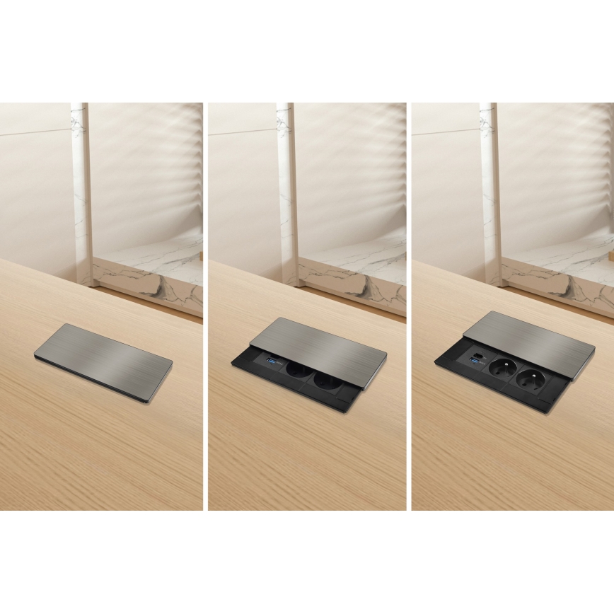 Ugradna utičnica s bežičnim punjenjem 65W, 2 utičnice + USB-A + USB-C