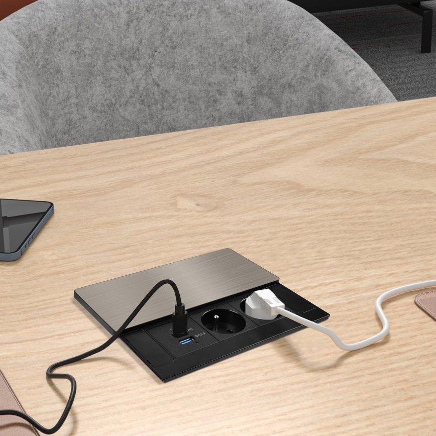 Ugradna utičnica s bežičnim punjenjem 65W, 2 utičnice + USB-A + USB-C