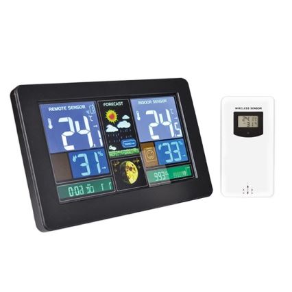 Meteorološka stanica s LCD zaslonom USB 1200mAh/2xAAA+2xAAA punjenje crna
