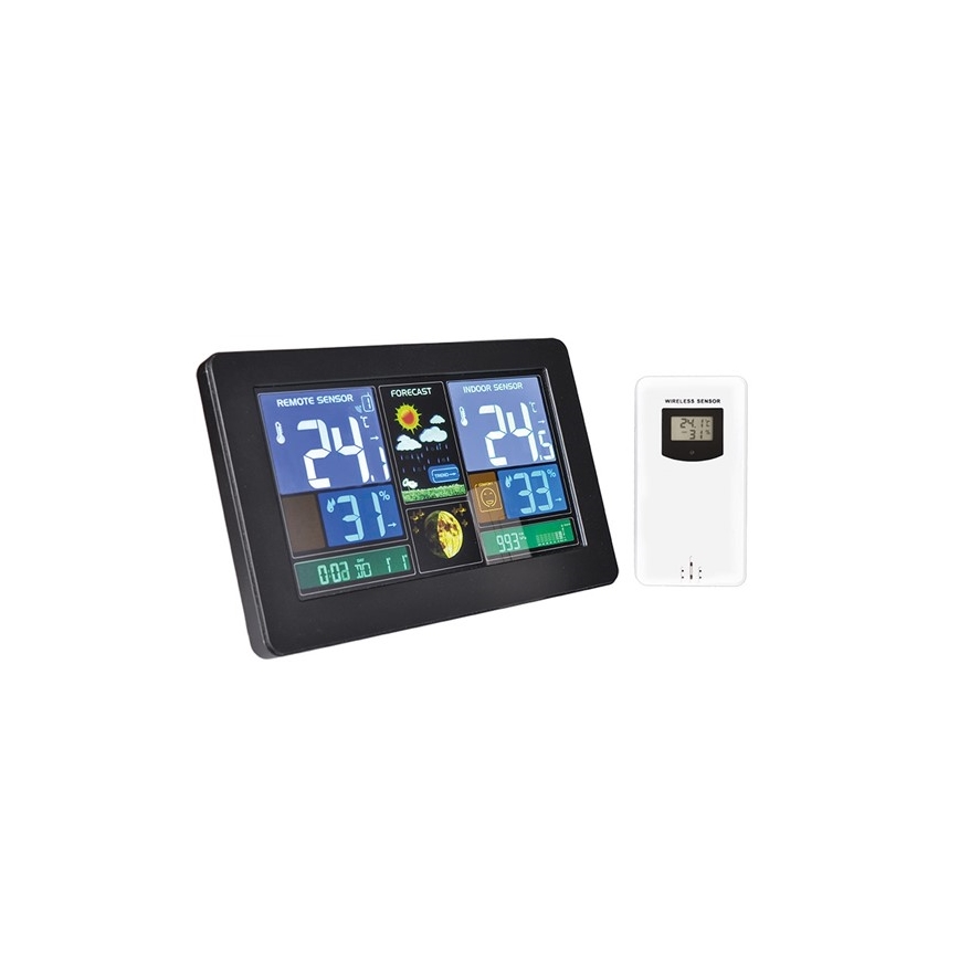 Meteorološka stanica s LCD zaslonom USB 1200mAh/2xAAA+2xAAA punjenje crna